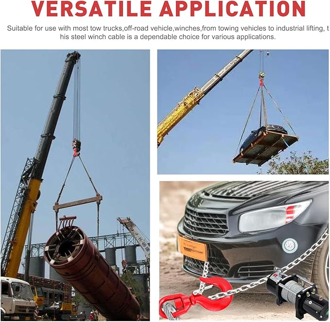 Steel Winch Cable,3/8" x 75' Wire Rope with Swivel Hook,17637 Lbs Breaking Strength,6x19 Strand Core Steel Towing Cable for Tow Truck,Crane,Wrecker