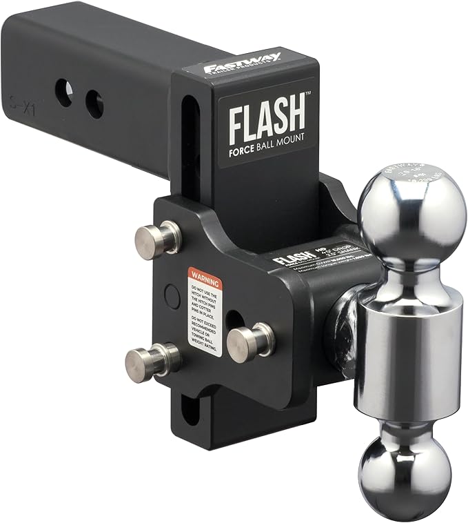 FASTWAY Flash Force Adjustable Steel Ball Mount, Dual Hitch Balls, Quick Height Adjustment, Stowable, for 2" and 2-1/2" Receiver, Heavy Duty (67-00-7455, 4/1/2" Drop, 4-1/2 Rise, 2-1/2" Receiver)