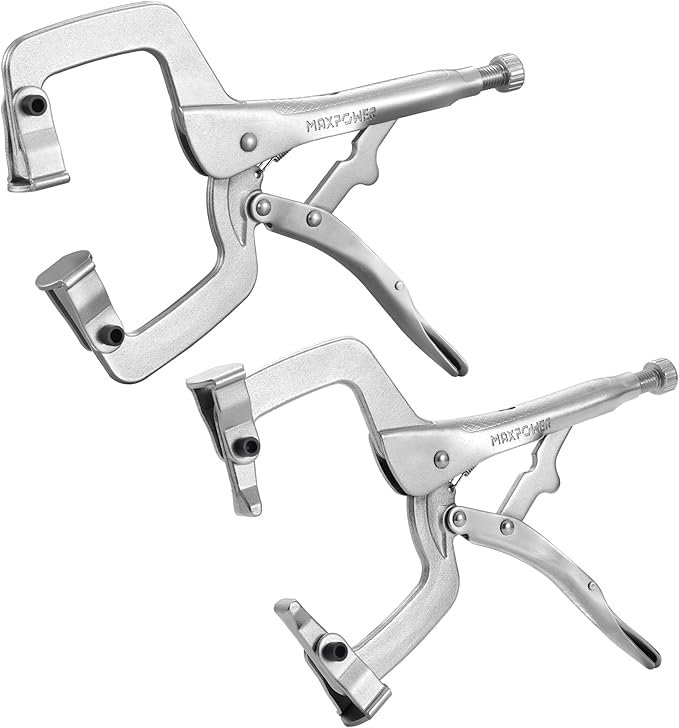 MAXPOWER 11-Inch C Clamp Locking Pliers Set, Flexible Jaws Change with Pads or Regular Tips