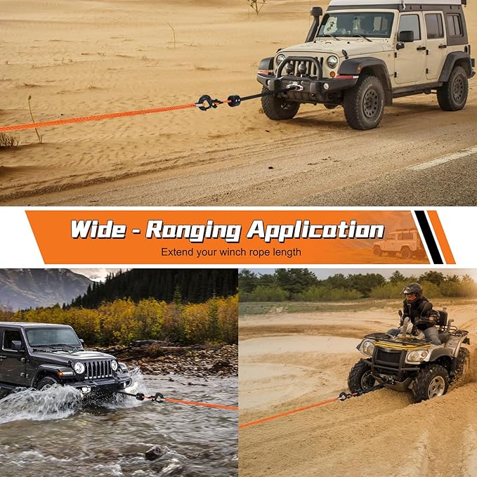 Synthetic Winch Rope Extension, 3/8Inch x 50Ft 26500 Lbs Winch Extension Cable Replacement Tow Ropes Line for Off Road Vehicle ATV UTV Truck SUV Jeep (Orange)