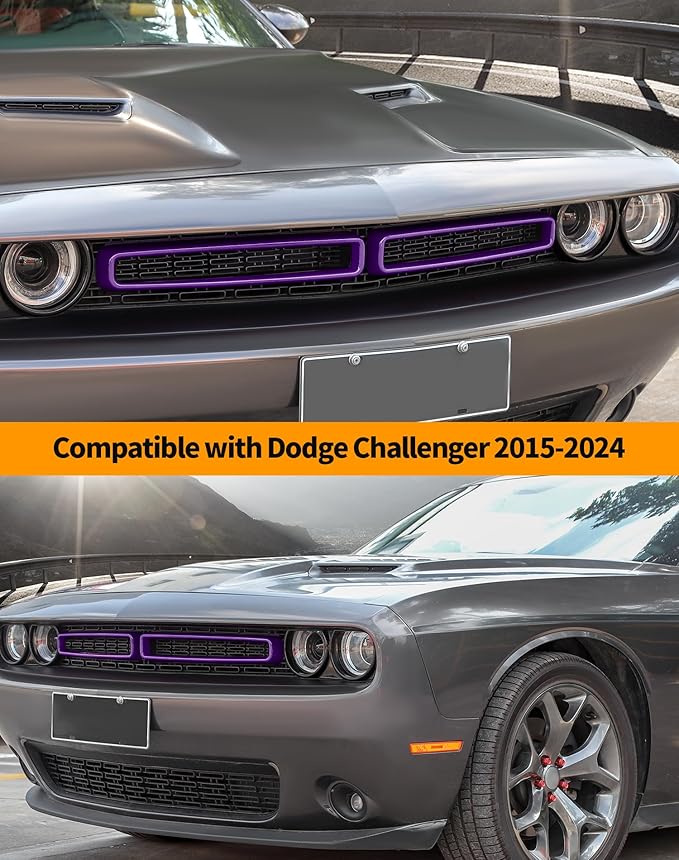 Hoolcar Front Grille Radiator Grille Insert Cover Grillwork Trim Compatible with Dodge Challenger 2015-2025+, Exterior Accessories, Purple, 2pcs