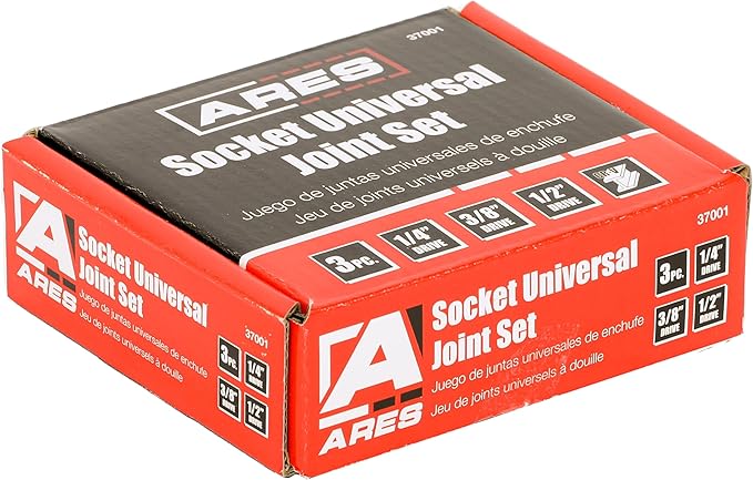 ARES 37001-3-Piece Universal Joint Socket Set - Includes 1/4-Inch, 3/8-Inch, and 1/2-Inch Drive U-Joints - EVA Foam Holder