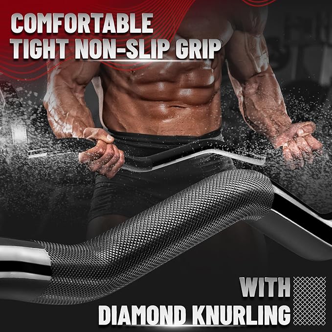 Yes4All 480LB Standard Straight Barbell 60" & EZ Curl Bar 47", Weight Bar 1" Diameter - Star Lock Collars & Rubber Ring for Deadlifts, Squats
