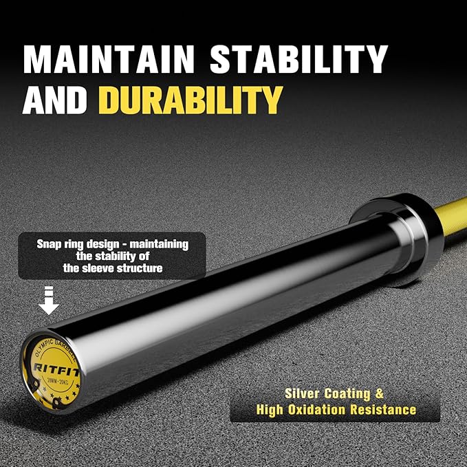 RITFIT 7FT Olympic Barbell for Strength and Weightlifting Training - 2 Inch Olympic Bar for Squat, Deadlift, Bench Press, Curl, Overhead Press - 500lbs/1000lbs/1500lbs Capacity