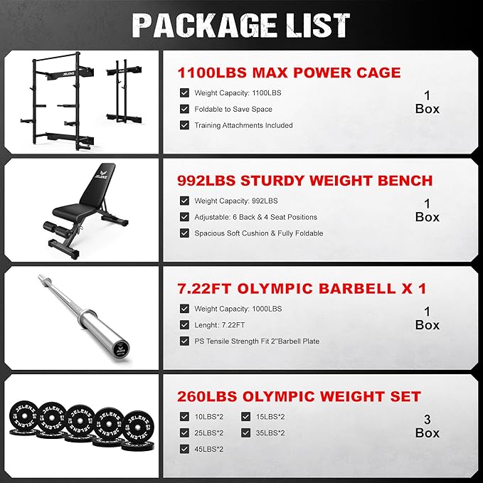 Folding Squat Rack, Wall Mounted Power Rack for Home Gym, Space Saving Multi-Functional Power Cage with Attachments