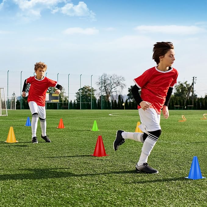 Leelosp 48 Pack 7" or 9" Plastic Traffic Cones Agility Field Marker Soccer/Safety/Sports/Training Cones for Skating Basketball Football Practice Drills Themed Party Decorations