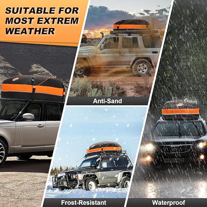 Sailnovo Car Rooftop Cargo Carrier Roof Bag, 15 Cubic Feet Waterproof Rooftop Cargo Carrier Bag, Fit Car with Without Luggage Rack - Cartop Carrier Bag with Tie-Down Strap, Safety Hook