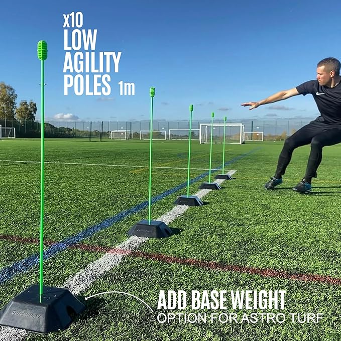 QUICKPLAY PRO Agility Poles (10x Adjustable 3ft to 6ft) for Turf & Court Training