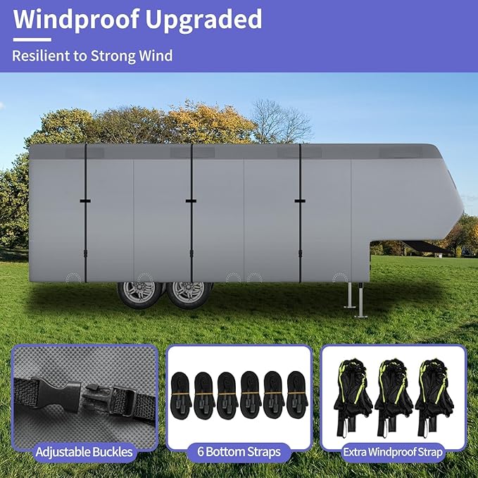 Umbrauto 5th Wheel RV Cover Fits 37' - 40' Travel Trailer Motorhome, Extra-Thick Windproof Camper Cover with 6 Gutter Cover Adhesive Repair Patches, Ladder Cover