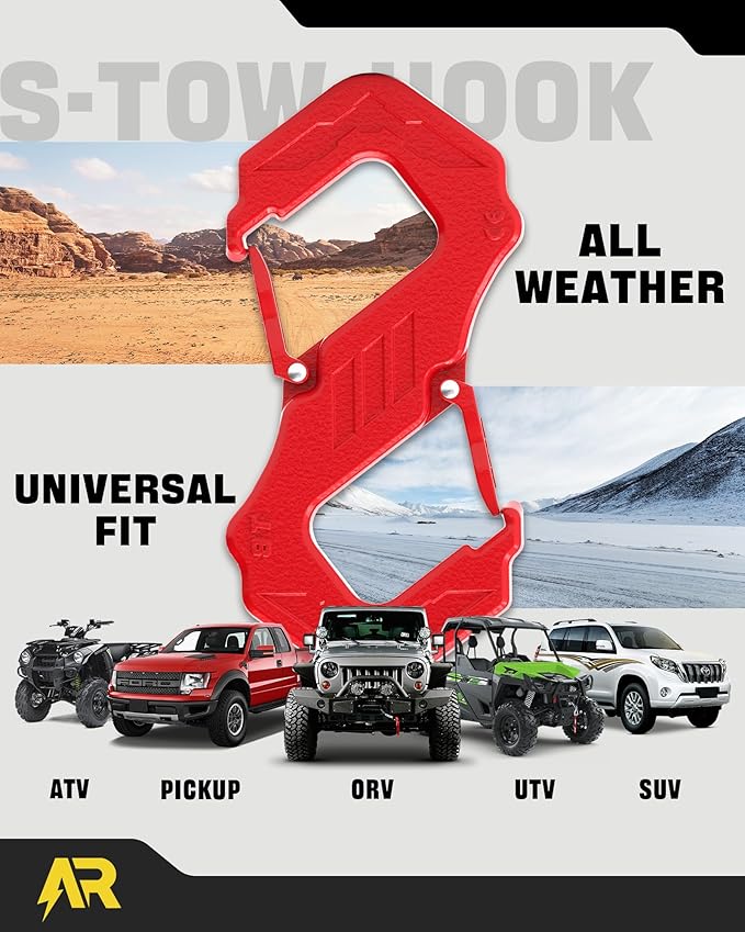 3/8" S Tow Hook, G80 Steel Quick Winch Shackle 33,000Lbs Break Strength, Heavy Duty Off-Road Recovery Connect Hook for SUV, Truck, Trailer & Towing Applications, Red
