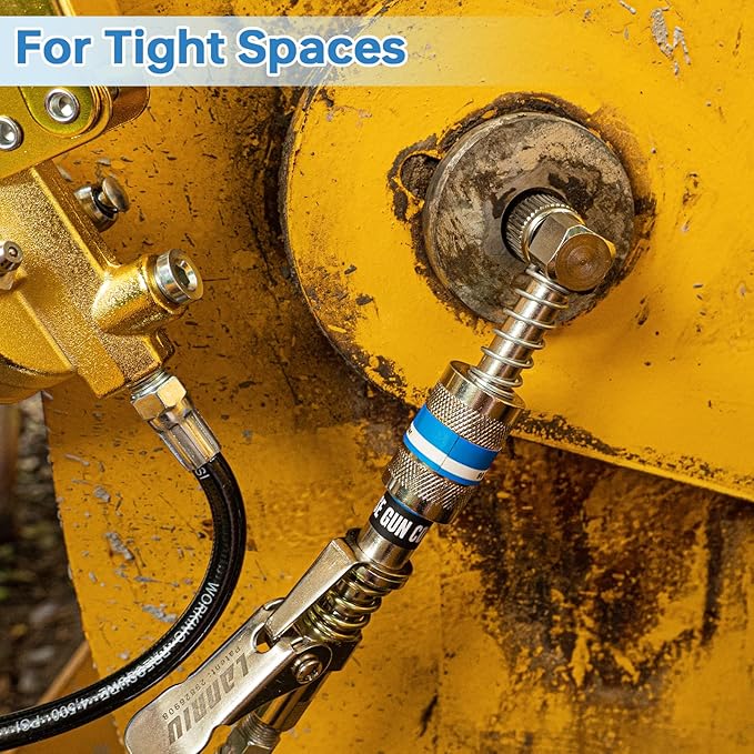 90 Degree Grease Gun Coupler - Upgraded 4-Jaw Quick Release Lock on Grease Coupler Adapter for Tight Spaces, 10,000 PSI High Pressure Heavy Duty Right Angel Grease Gun Tips