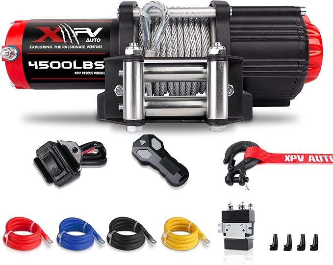 12V 4500LBS Steel Rope Electric Winch for Towing ATV/UTV Off Road with Wireless Remote Control Mounting Bracket IP67 Waterproof Electric Winch with 4-Way Roller Fairlead