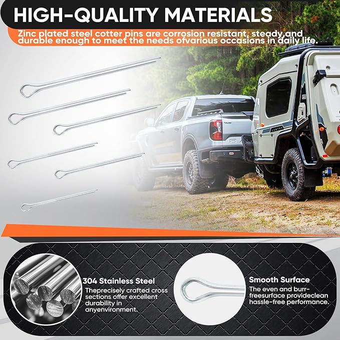 120Pcs Cotter Pins, 6 Sizes Hardware Cotter Pins Clip Assortment Kit - 304 Stainless Steel R Hairpin Cotter Fastener Clip Suitable for Truck and Engine Maintenance, Hanging Needle Lock System