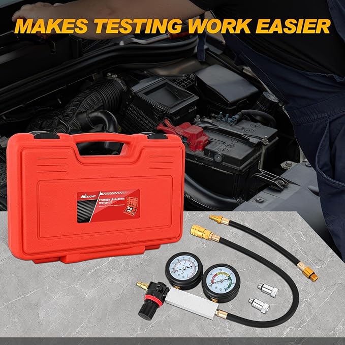 Nilight Cylinder Leak Down Tester, Gasoline Engine Compression Dual Gauge Leakdown Detector Automotive Tool Set with 10 12 14mm Spark Plugs