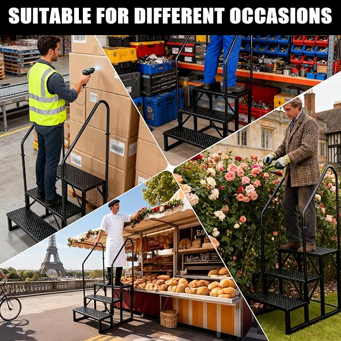 RV Steps with Handrails, 3 Step RV Stairs 660 lbs Load Capacity, Step Ladder with Anti-Slip Panel, Mobile Home Stairs for Travel Trailers