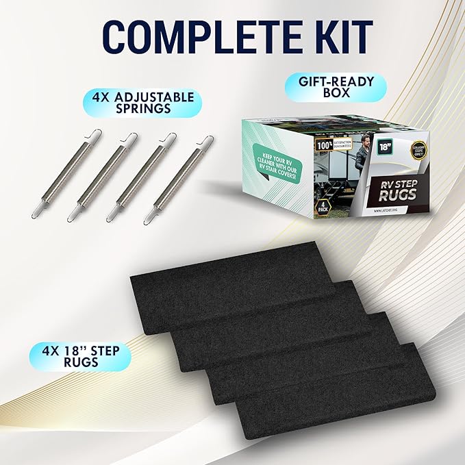 LATCH.IT RV Step Covers 4 Pack | 18-inch Wide Camper Step Covers Fit 8-11" Deep RV Stairs | Camper Step Carpet Covers | RV Step Carpet | Keep Dirt Out and Your RV Cleaner with Our RV Stair Covers!