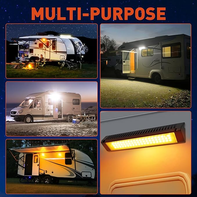 LED RV Exterior Porch Utility Light Waterproof 10-30V DC Low Current 13" Lighting Fixture 90W 2800LM Aluminum Base led Scene Lighting for RV, Trailer, Camper(6000K Nature Yellow White)