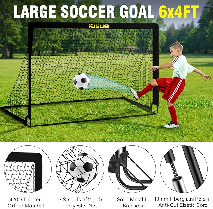 Kids Soccer Goals for Backyard Set, 2 of 6x4 ft Portable Pop Up Soccer Goal Training Equipment, Soccer Net with Target, Soccer Ball, Cones, Soccer Set for Kids Youth Toddler Sports Outdoor Games