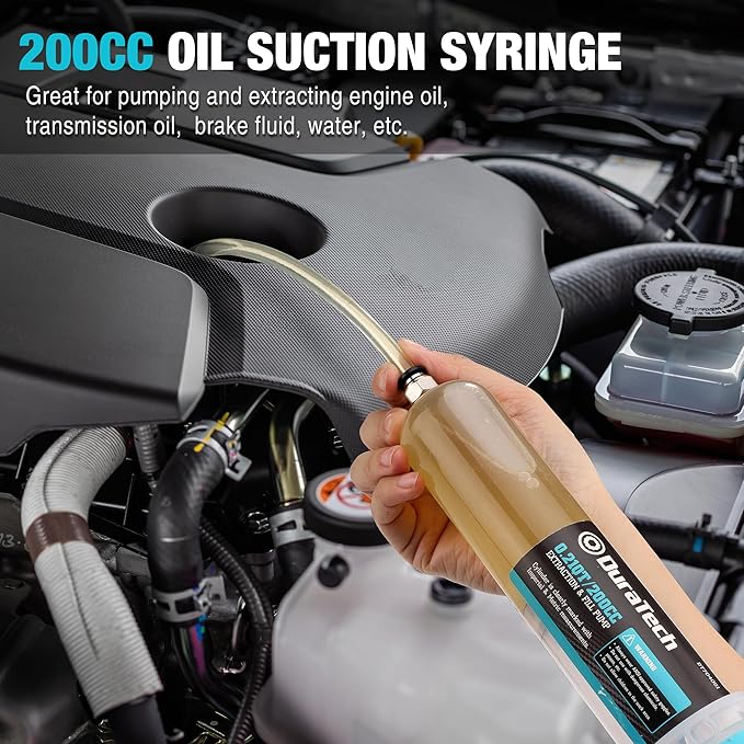 DURATECH 200CC Fluid Extractor Automotive, Fluid Pump with Long Extension Tubes, Oil Syringe with Powerful Suction, Fluid Extractor Pump for Extracting Engine Oil, Transmission Oil and Brake Fluid