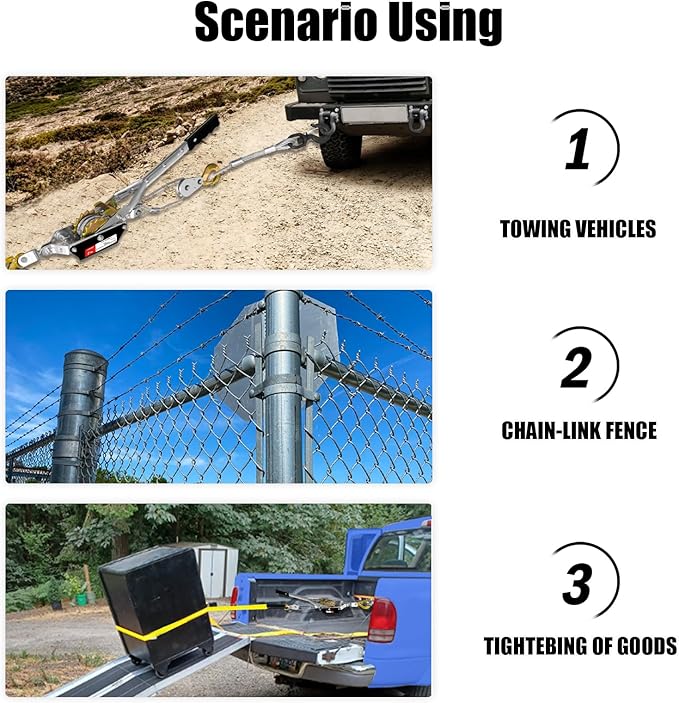 Come Along Winch 2 Ton Pulling Capacity with Two 1"x8FT Lifting Sling 2 Hooks Heavy Duty Power Cable Come Along Tool with Dual Gears Automotive Hoist Winch Puller