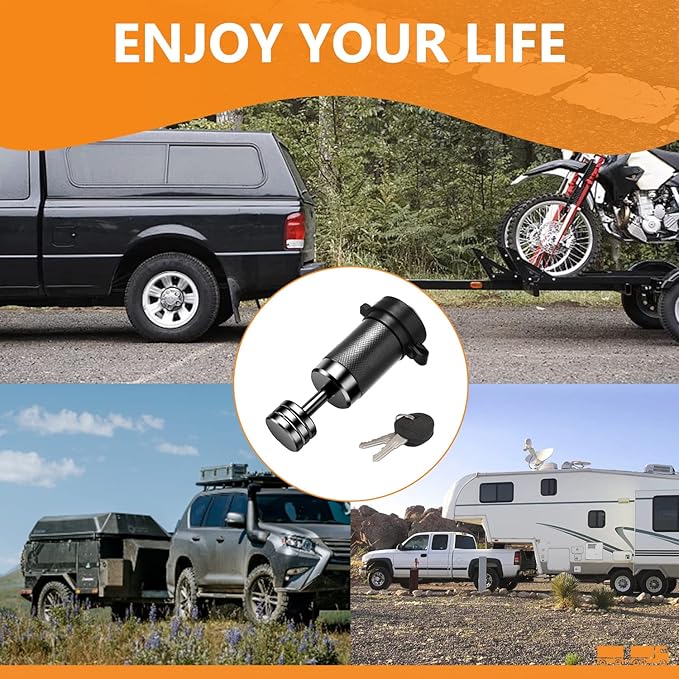 Trailer Coupler Lock 1/4" Dia, Trailer Tongue Lock with 7/8 Inch Span Fits Straight Tongue Trailer Coupler, Solid Coupler Lock with Keys for Towing Boat Truck RV Car Trailer (2Pack)