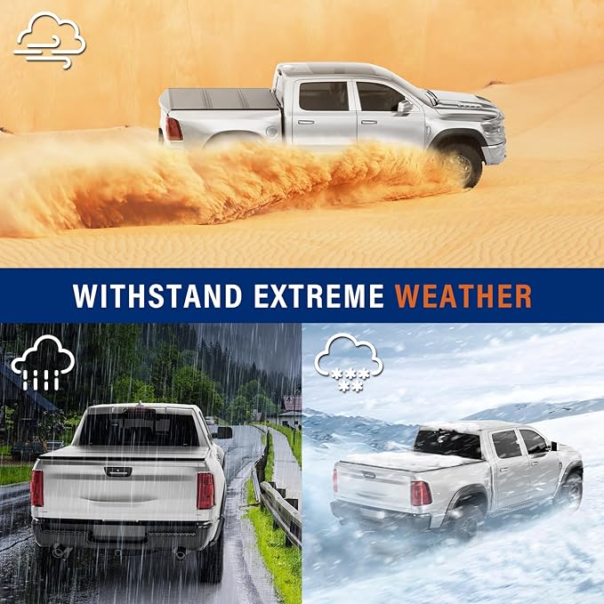 FRP Hard Tri-fold Tonneau Cover Fold Truck Bed Covers Compatible with 2009-2026 Dodge Ram 1500 & 2500 5' 7" Bed Without Ram Box (67.4")