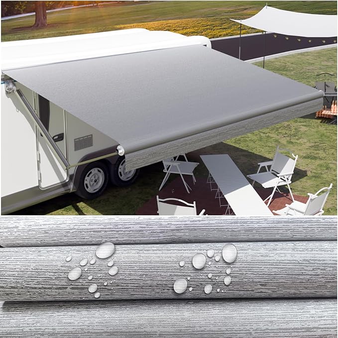 RV Awning Fabric Replacement,Camper Trailer Motorized Awning Replacement for Motorhome,Heavy Duty Weatherproof 18.5oz Outdoor Vinyl RV Canopy 21'(Fabric 20'2") Grey Fade