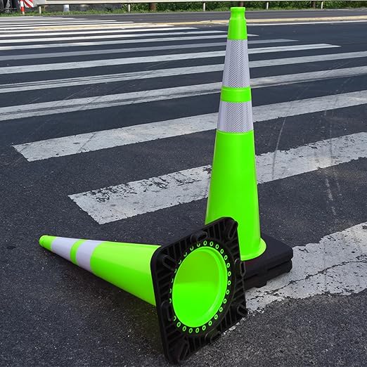 OrangeStar 36" Large Traffic Cones 4-Pack, Green Safety Cones with 2 Reflective Collars, Weighted Base for Highway, Roadwork, Construction, Warehouse Safety, Parking Lots, Indoor & Outdoor Use