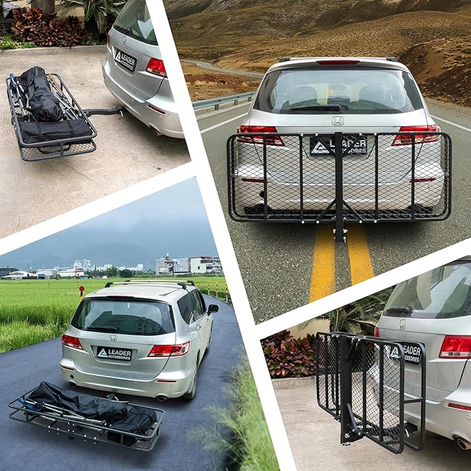 Leader Accessories Trailer Hitch Cargo Carrier Rack, 60"x24"x6" Folding Cargo Carrier Hitch Mount, Vehicle Cargo Basket for SUV, RV, Truck, Van, Fits 2" Receiver 500 lbs Load Capacity