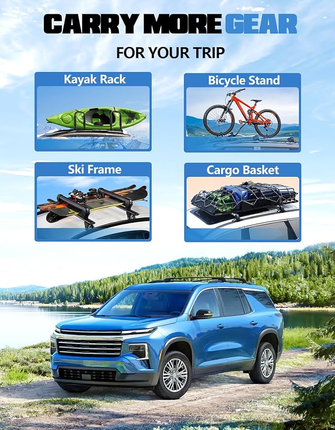 FengYu 300lb Lockable Roof Rack Cross Bars Compatible with Chevy Chevrolet Traverse 2022 2023 2024 2025 2026, Heavy Duty Aluminum Roof Rails Crossbars Cargo Bars Canoe Rooftop Black Carrier Luggage.
