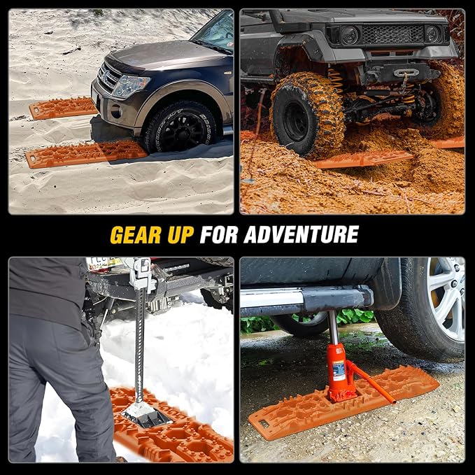 Nilight Recovery Off-road Traction Boards with Jack Lift Base Emergency Tire Ladder Mats For 4WD 4X4 Mud Sand Snow with 2PCS Mounting kit Carry Bag 2 leashes (Orange)