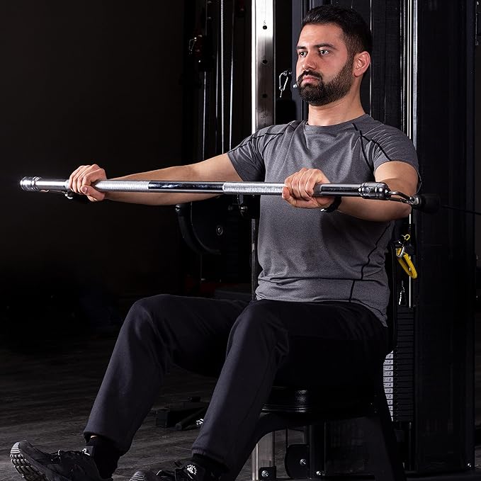 AmStaff 48" Straight Ez Curl Lat Pull Down Bar with Revolving Double Hook for Dual Pulley Cable Machines, Functional Trainer Multi-Purpose Attachment