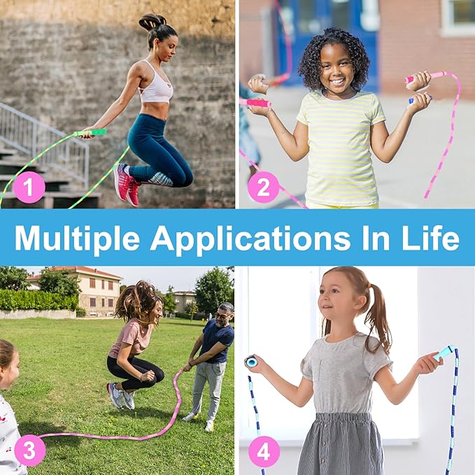 GRAWUN Jump Rope For Kids, Soft Beaded Jump Rope, Adjustable Length Tangle-Free Segmented Soft Beaded Skipping Rope,for Women, Men and Kids Keeping Fit, Workout and Weight Loss
