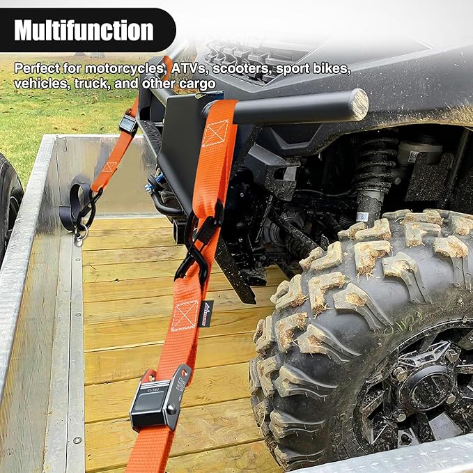 Nilight Motorcycle Tie Down Straps 1.5”×8’ Heavy Duty Cambuckle with Soft Loops Safety S-Hooks 3084Lbs Break Strength for Securing Dirtbikes ATV UTV