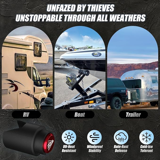 2 Inch Trailer Hitch Lock - 2178 Heavy Duty Anti Theft Lock Secures Ball Coupler and Safety Chains for RV,Boat,Dump,Cargo and Camper Trailers (Red)