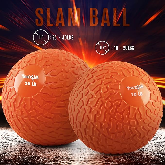 Yes4All Slam Balls, 10-40lb Weighted Ball Weight, Durable PVC Sand Filled Workout Dynamic Slam Ball for Core Strengthen