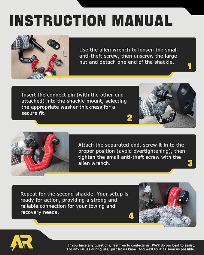 D Ring Shackles, 3/4" Separate Shackles with 7/8" Pin, Heavy Duty Recovery Shackle 57320lbs Break Strength, 4x4 Off-Road Recovery Towing Winch Shackles for Trucks, Red Black 2-Pack