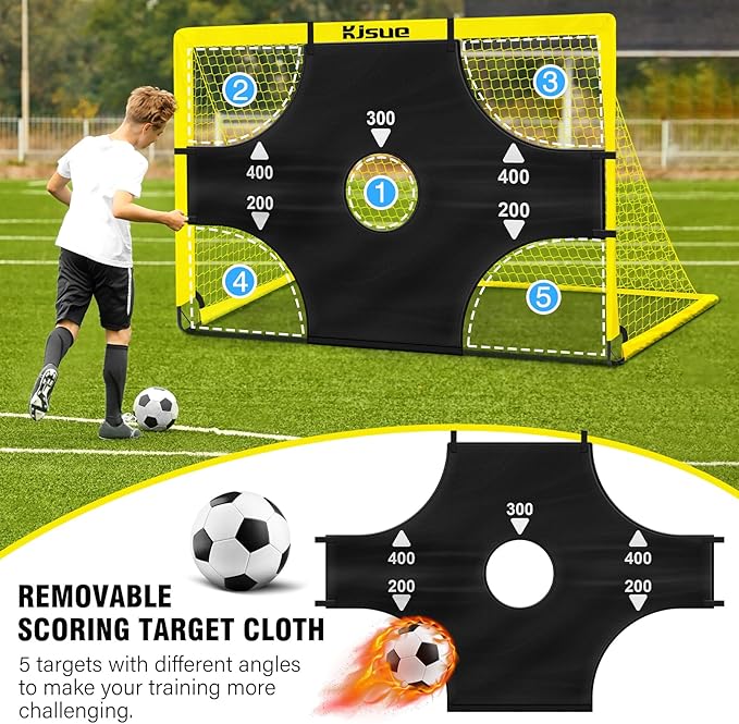 Kids Soccer Goals for Backyard Set, 2 of 6x4 ft Portable Pop Up Soccer Goal Training Equipment, Soccer Net with Target, Soccer Ball, Cones, Soccer Set for Kids Youth Toddler Sports Outdoor Games