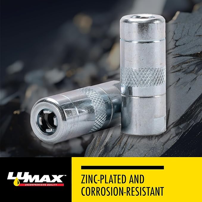 LUMAX LX-1400-2 Silver 1/8" NPT Standard Grease Coupler (Pack of 2). Standard Grease Coupler. Fits All 1/8" NPT Threads. 4500 PSI (310 Bar) Maximum Operating Pressure.