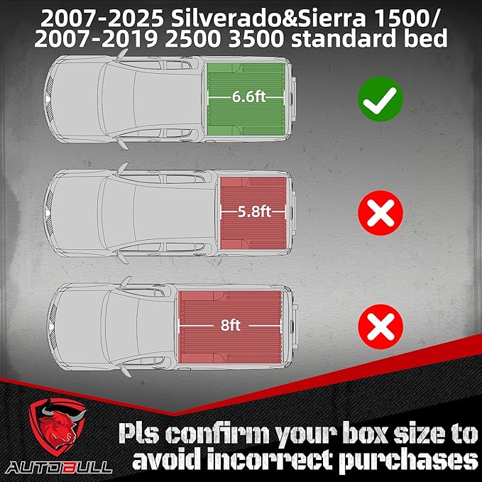Soft Quad Fold tonneau Cover Compatible with 2007-2025 Chevy Silverado & GMC Sierra 1500/2007-2019 2500 3500HD 6.6ft Bed (78.9"), Not for CarbonPro Bed, Vinly Top Alloy Steel Structure