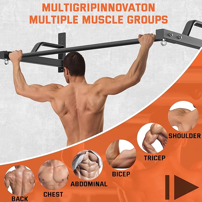 2025 Upgrade Pull Up Bar Wall Mounted - 600 lbs Heavy Duty Strength Training Pull-Up Bars, Ideal Rogue Pull Up Bar for Home and Commercial Gym, Easy Installation Chin Up Bar, Versatile Garage Pullup Bar