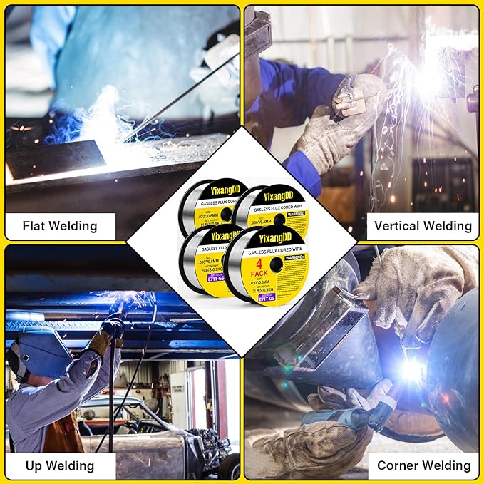 4-Pack 0.030" Flux Core Welding Wire, E71T-GS Low Splatter Gasless Mild Carbon Steel Mig Welding Wire, Compatible With Most Welder, 2-Pound Each