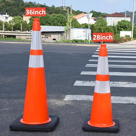 OrangeStar 6 Pack 36" Traffic Cones with Weighted Rubber Base, 2 Reflective Collars, Large Safety Cones for Parking Lot, Road Construction, Warehouse, Highway, Weatherproof PVC