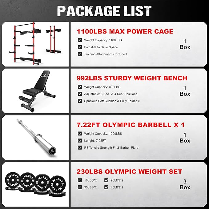 Folding Squat Rack, Wall Mounted Power Rack for Home Gym, Space Saving Multi-Functional Power Cage with Attachments
