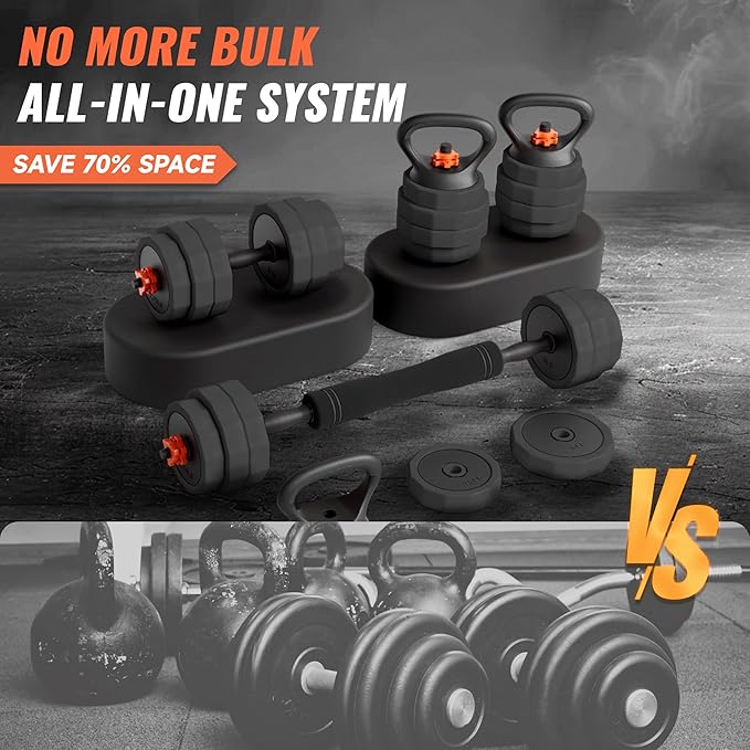 Adjustable Dumbbell Set (25/45/65lb) | Double Reinforced Locking | 5-in-1 Free Gym Weights Used as Barbell, Kettlebells, Push up Stand for Home Men Women
