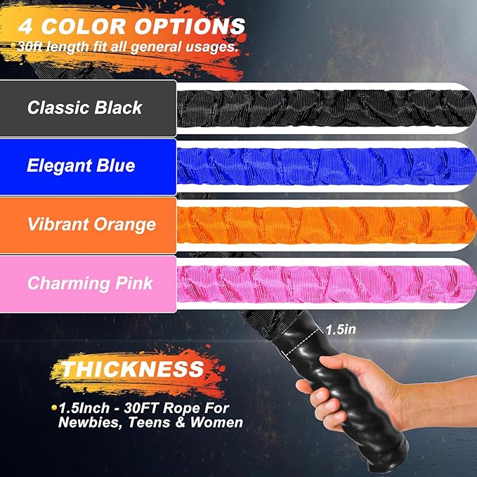 Battle Ropes for Home Gym 1.5Inch Diameter 30 FT Lengths Workout Heavy Battle Ropes for Exercise Training Weighted Ropes for Working Out Exercise Equipment with Protective Cove - Orange