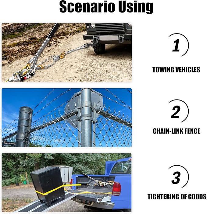 Come Along Winch 5-Ton 9.84FT Steel Cable & 3 Hooks Dual Gear with Two 1"x8FT Lifting Sling Heavy Duty Ratchet Power Puller Tool for Vehicle Rescue