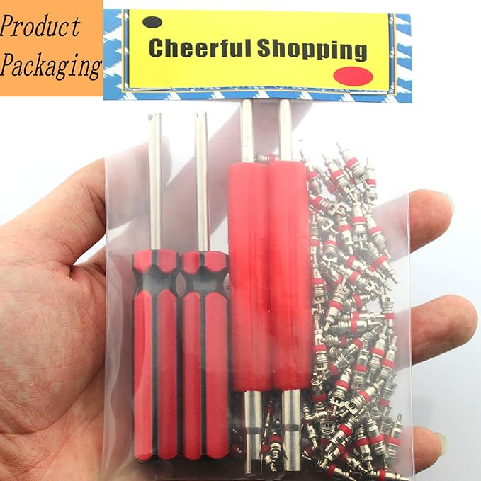 Aracey Tire Repair Tool Set - 4 x Dual Single Head Valve Core Remover and 100 Pieces Car Truck Replacement Tire Tyre Valve Stem Core Part