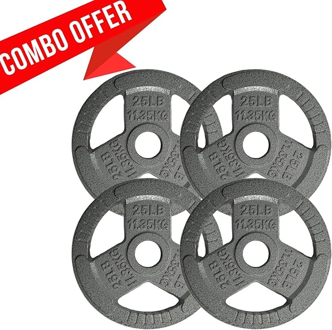 Yes4All Tri-Grip Handles Cast Iron Olympic Weight Plates, 2-Inch Weight Plates for Weight Lifting with Smooth and Durable Finish, Suitable for Strength Training Exercises (Single, Pair and Set)