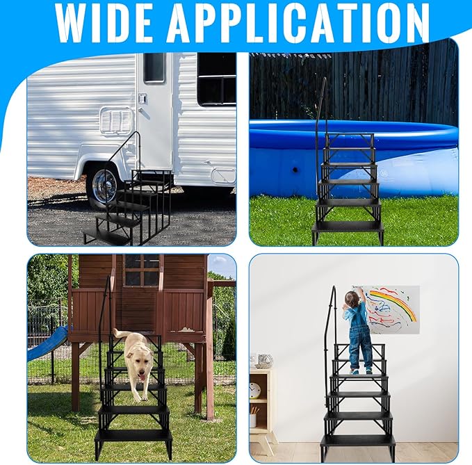 RV Stairs 6 Step Ladder, RV Steps Anti-Slip, Hot Tub Steps with Handrail, 660 lbs RV Ladder for 5th Wheel RV, Mobile Home Stairs